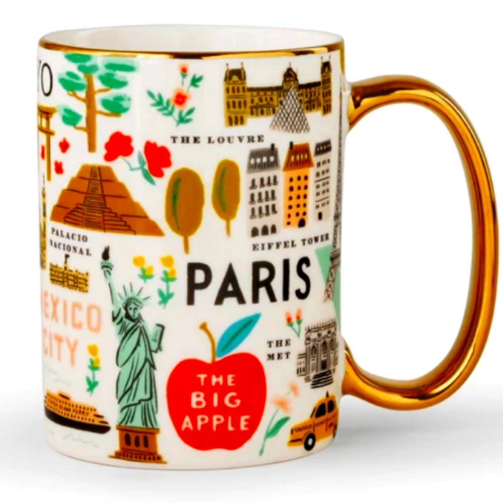 Rifle Paper Co. Bon Voyage Mug Travel Paris London Tokyo NY